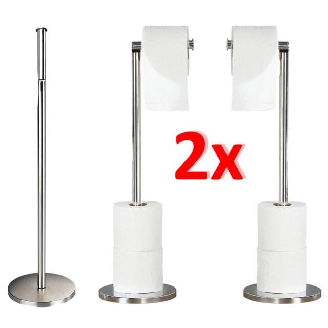 FLAVORA 2 X Free Standing Toilet Paper Holder in Metallic Silver - Size: 180 cm width x 180 cm drop - image 1