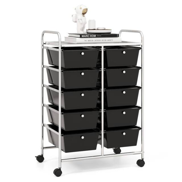 Costway 10 Drawers Storage Trolley Mobile Rolling Utility Cart Home Office Organizer in Black - image 1