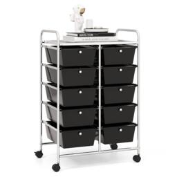 Costway 10 Drawers Storage Trolley Mobile Rolling Utility Cart Home Office Organizer in Black - thumbnail 1