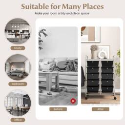 Costway 10 Drawers Storage Trolley Mobile Rolling Utility Cart Home Office Organizer in Black - thumbnail 6