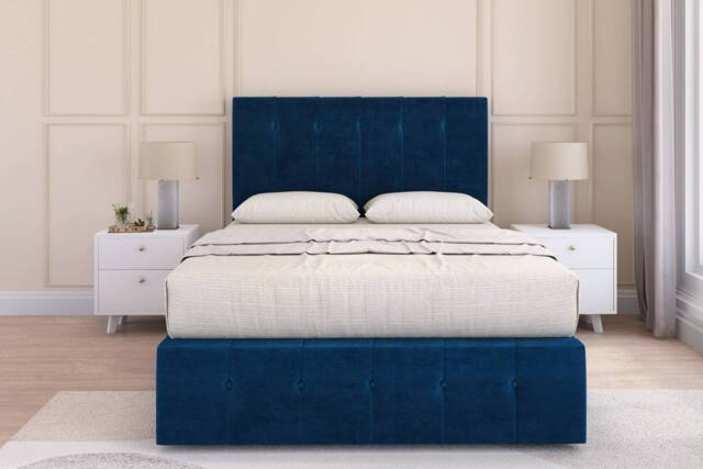 "Sloomy Cambridge Plush Divan Base 2 Drawers-26"" Headboard & 12"" Footboard in Navy - Size: Single" - image 1