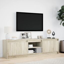 Berkfield Home TV Cabinet with LED Sonoma Oak 180x34x50 cm Engineered Wood in Brown - Size: 180 x 34 x 50 cm - thumbnail 4