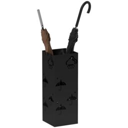 HOMCOM Decorative Umbrella Holder w/ Drip Tray 4 Hooks for Entryway Black - thumbnail 2