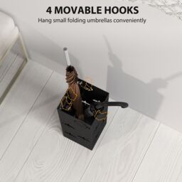 HOMCOM Decorative Umbrella Holder w/ Drip Tray 4 Hooks for Entryway Black - thumbnail 6