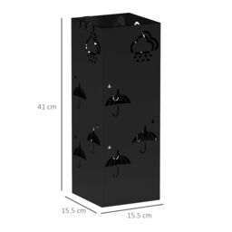 HOMCOM Decorative Umbrella Holder w/ Drip Tray 4 Hooks for Entryway Black - thumbnail 3