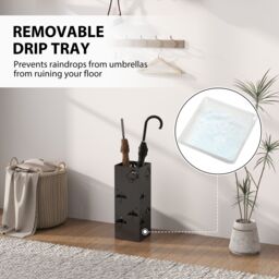 HOMCOM Decorative Umbrella Holder w/ Drip Tray 4 Hooks for Entryway Black - thumbnail 4