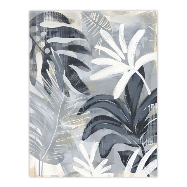 "Artery8 Abstract Monstera Plant Lover Leaves Painting Wall Art Print in Grey - Size: W24"" x H32""" - image 1