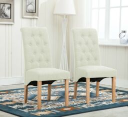 MCC Direct Set of 2 Top Scroll High Back Fabric Dining Chairs in Cream - thumbnail 1