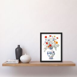 Artery8 Colourful Wildflower Bouquet Floral Pattern Vase Framed Art Print in Blue - Size: A4 - thumbnail 4