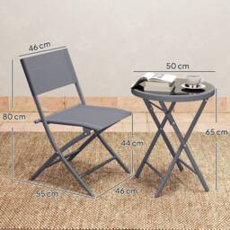 OUTSUNNY 3 Pieces Outdoor Bistro Set, Glass Top Table & Chairs, Grey - thumbnail 3