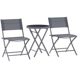 OUTSUNNY 3 Pieces Outdoor Bistro Set, Glass Top Table & Chairs, Grey - thumbnail 2