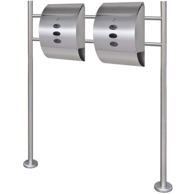 Berkfield Home Double Mailbox on Stand Stainless Steel in Silver - image 1