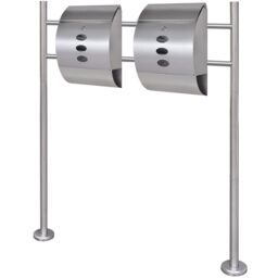 Berkfield Home Double Mailbox on Stand Stainless Steel in Silver - thumbnail 1