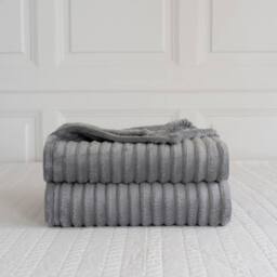 Homes-Linen Chunky Ribbed Cord Faux Fur Velvet Touch Throw Blanket 200x240cm in Charcoal - Size: 200 cm x 240 cm - thumbnail 2