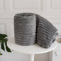 Homes-Linen Chunky Ribbed Cord Faux Fur Velvet Touch Throw Blanket 200x240cm in Charcoal - Size: 200 cm x 240 cm
