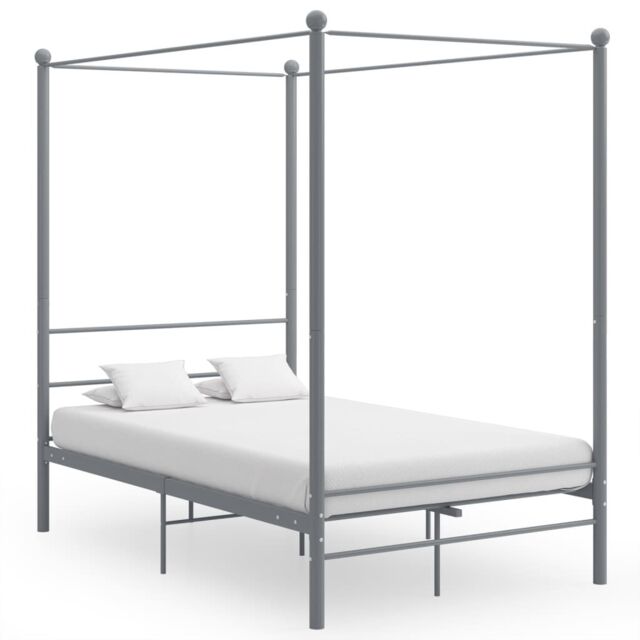 Berkfield Home Canopy Bed Frame Grey Metal 120x200 cm - Size: Small Double - image 1