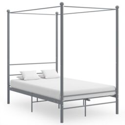 Berkfield Home Canopy Bed Frame Grey Metal 120x200 cm - Size: Small Double - thumbnail 1