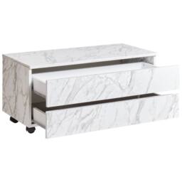 Wyld and Coco White Marble Bathroom Cabinet on Wheels - 2 Drawers W80 x D30 x H38cm - thumbnail 4