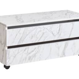 Wyld and Coco White Marble Bathroom Cabinet on Wheels - 2 Drawers W80 x D30 x H38cm - thumbnail 2