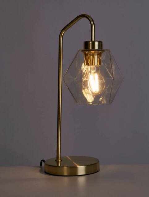 Lighting Collection Satin Brass & Clear Glass Table Lamp in Gold - image 1