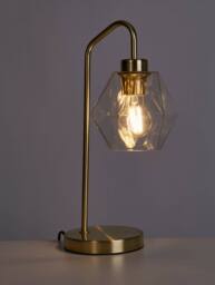 Lighting Collection Satin Brass & Clear Glass Table Lamp in Gold - thumbnail 2