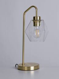 Lighting Collection Satin Brass & Clear Glass Table Lamp in Gold - thumbnail 3