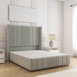 "BSSPOKE Elise Divan Bed Plush Velvet 54""Headboard & No Mattress No Drawers in Silver - Size: Super King"