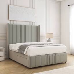 "BSSPOKE Elise Divan Bed Plush Velvet 54""Headboard & No Mattress No Drawers in Silver - Size: Super King" - thumbnail 2