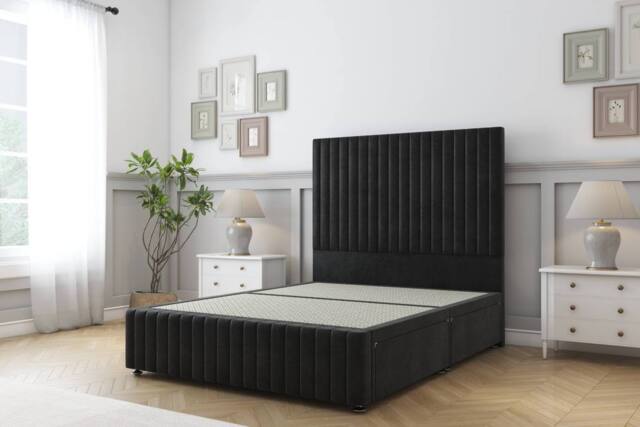 "Sloomy Madison Plush Divan Base 2 Drawers -54"" Headboard & 12"" Footboard in Black - Size: Double" - image 1