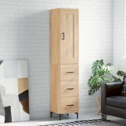 Berkfield Home Highboard Sonoma Oak 34.5x34x180 cm Engineered Wood in Light Brown - thumbnail 2