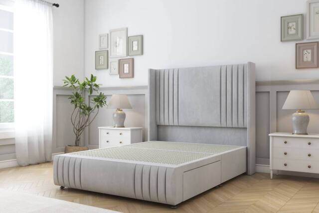 "Sloomy Camden Naples Divan Base No Drawers - 54"" Wing Headboard-Footboard in Silver - Size: Single" - image 1