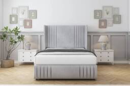 "Sloomy Camden Naples Divan Base No Drawers - 54"" Wing Headboard-Footboard in Silver - Size: Single" - thumbnail 2