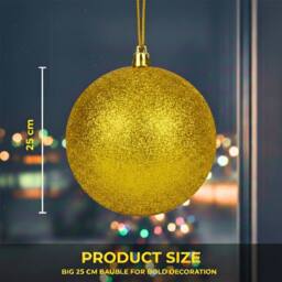 Shatchi 25cm Glitter Christmas Bauble - Christmas Tree & Home Décor Ornament in Gold - thumbnail 5