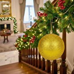 Shatchi 25cm Glitter Christmas Bauble - Christmas Tree & Home Décor Ornament in Gold - thumbnail 2