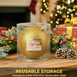 Shatchi 25cm Glitter Christmas Bauble - Christmas Tree & Home Décor Ornament in Gold - thumbnail 9