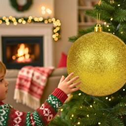 Shatchi 25cm Glitter Christmas Bauble - Christmas Tree & Home Décor Ornament in Gold - thumbnail 6