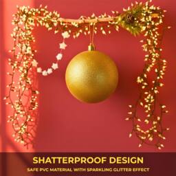Shatchi 25cm Glitter Christmas Bauble - Christmas Tree & Home Décor Ornament in Gold - thumbnail 8