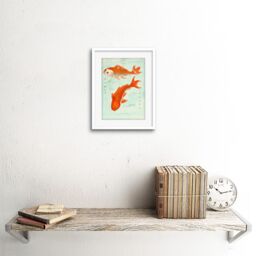 "Artery8 Wall Art Print Fish Japan Koi Art Framed 9x7 inch in White - Size: W7"" x H9""" - thumbnail 2