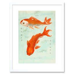 "Artery8 Wall Art Print Fish Japan Koi Art Framed 9x7 inch in White - Size: W7"" x H9""" - thumbnail 1