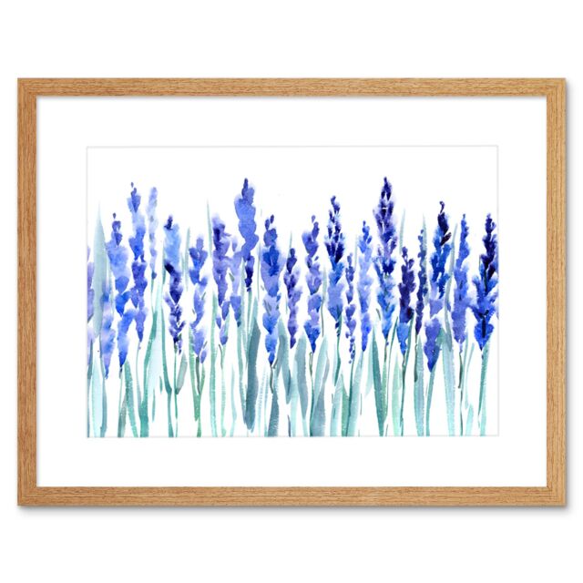 "Artery8 Wall Art Print Flowers Lavender Watercolour Art Framed 9x7 inch in Beige - Size: W7"" x H9""" - image 1