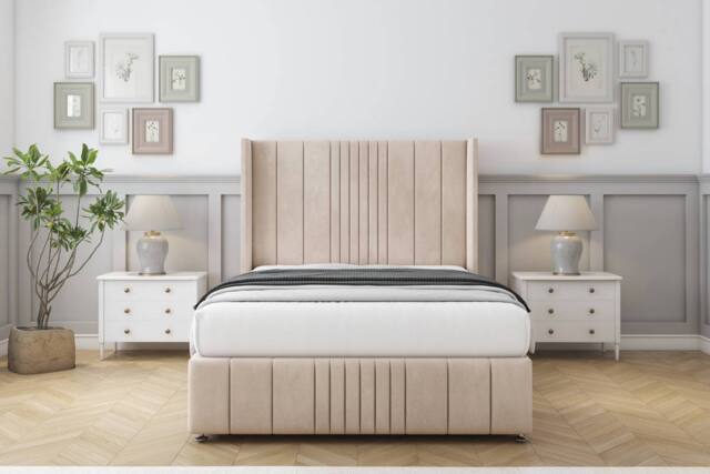 "Comfort Beds Grace Naples Divan Set No Drawers-54"" Wingback-Footboard in Light Sand - Size: Super King" - image 1