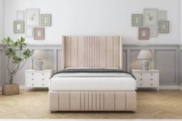 "Comfort Beds Grace Naples Divan Set No Drawers-54"" Wingback-Footboard in Light Sand - Size: Super King" - thumbnail 1