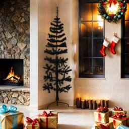 Berkfield Home Slim Artificial Half Christmas Tree with Stand Black 180 cm - thumbnail 3