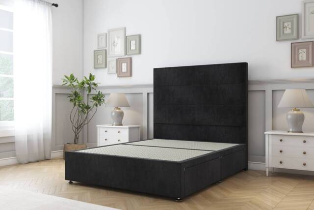 "Sloomy Texas Naples Divan Bed Base 2 Drawers Same Side - 54"" Headboard in Black - Size: Super King" - image 1