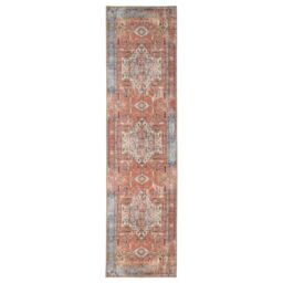 Kukoon Terracotta Distressed Aztec Geometric Non Slip Washable Low Pile Rug - Size: 60 cm x 240 cm - thumbnail 6