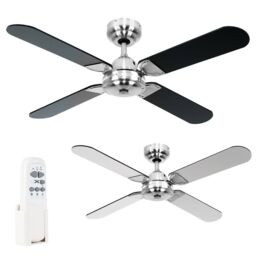 "ValueLights Magnum 42"" 4 Blade Chrome & Black Ceiling Light Fan with Remote in Silver" - thumbnail 2
