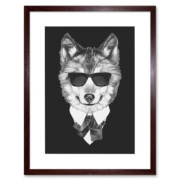 "Artery8 Wall Art Print Bow Tie Wolf with Sunglasses Art Framed 9x7 inch in Brown - Size: W7"" x H9""" - thumbnail 1