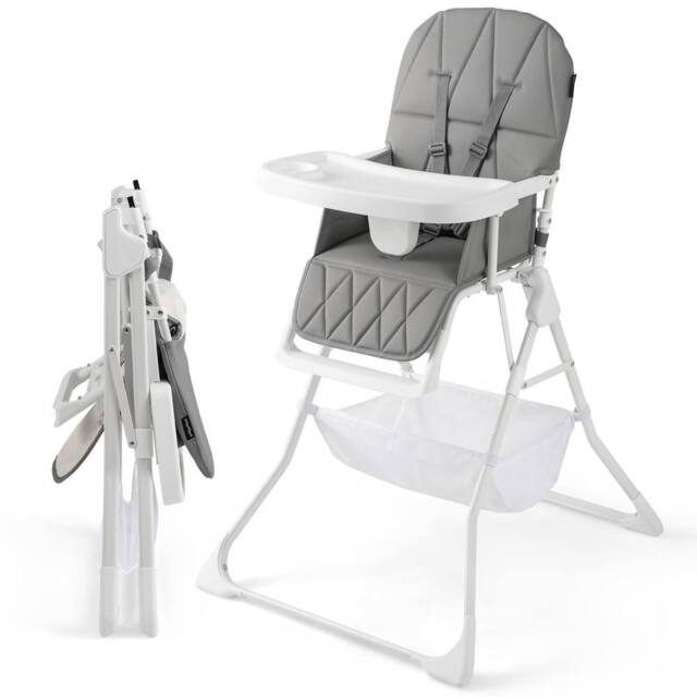 CASART Foldable High Chair Baby Highchair w/3-Level Adjustable Tray &Footrest in Grey - image 1