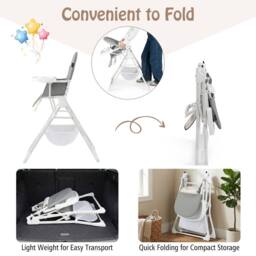 CASART Foldable High Chair Baby Highchair w/3-Level Adjustable Tray &Footrest in Grey - thumbnail 6