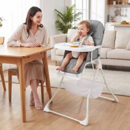 CASART Foldable High Chair Baby Highchair w/3-Level Adjustable Tray &Footrest in Grey - thumbnail 4